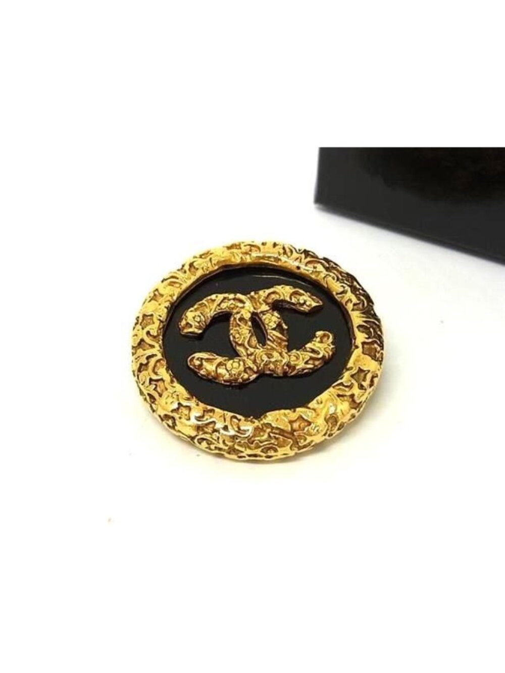 Chanel CC Logo 93A Lava Pin Badge Pin Brooch Gold Black